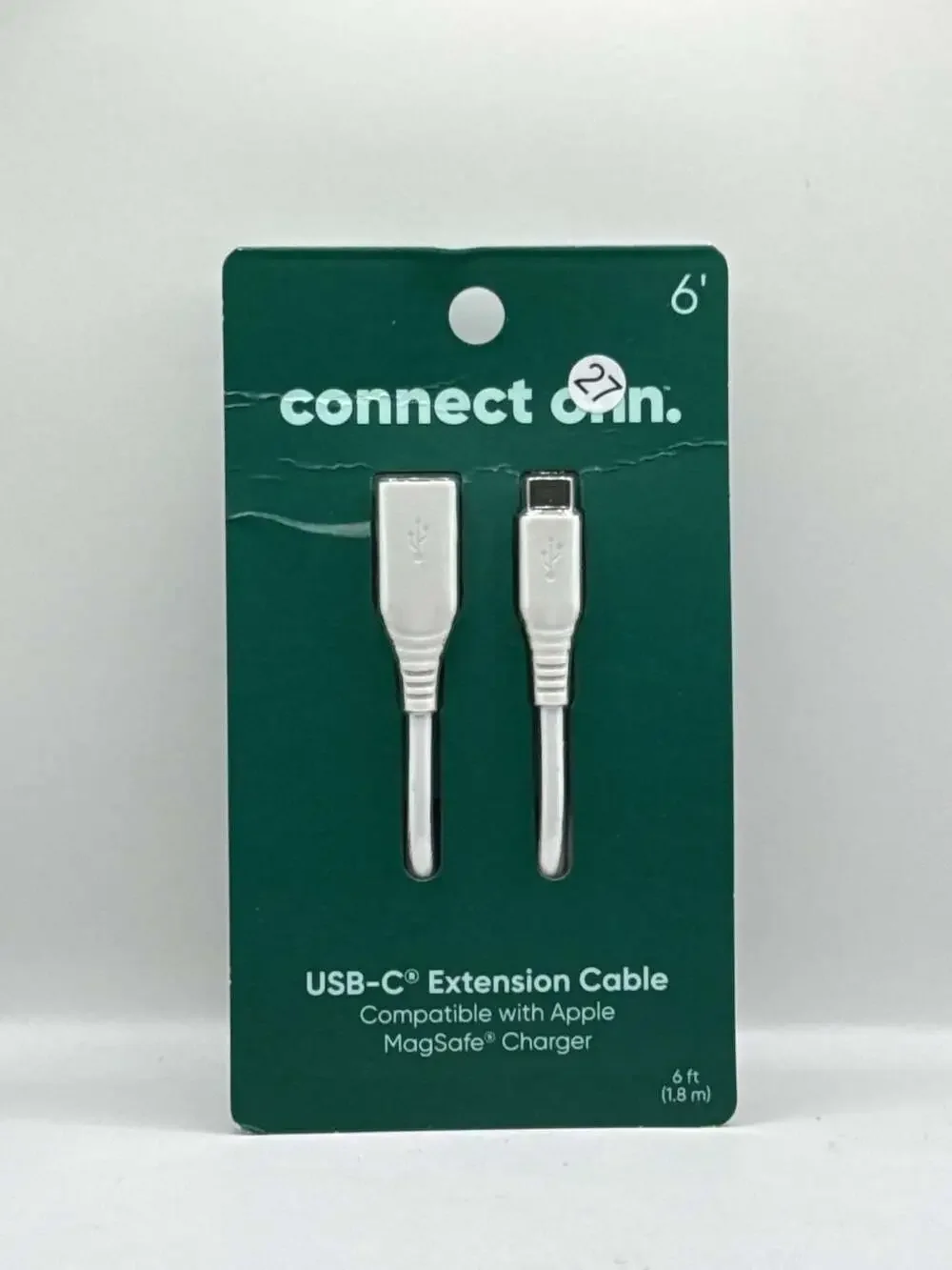 connect onn. USB-C Extension Cable Size 6 ft White